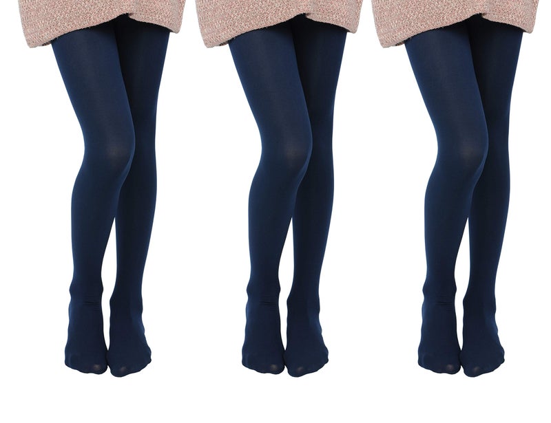 EVERSWE 3 Pairs Pack Girls Microfiber Tights Multiple Colors (Navy, 6-8) - Image 1
